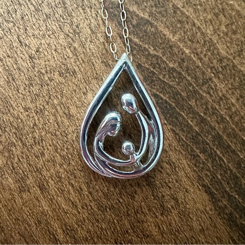 Sterling silver parent and child family necklace